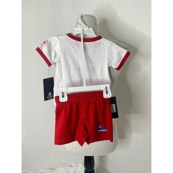 Converse Boy’s Shorts and Shirt Red White All Star 2 Piece Outfit Size 12 Months - Picture 4 of 4